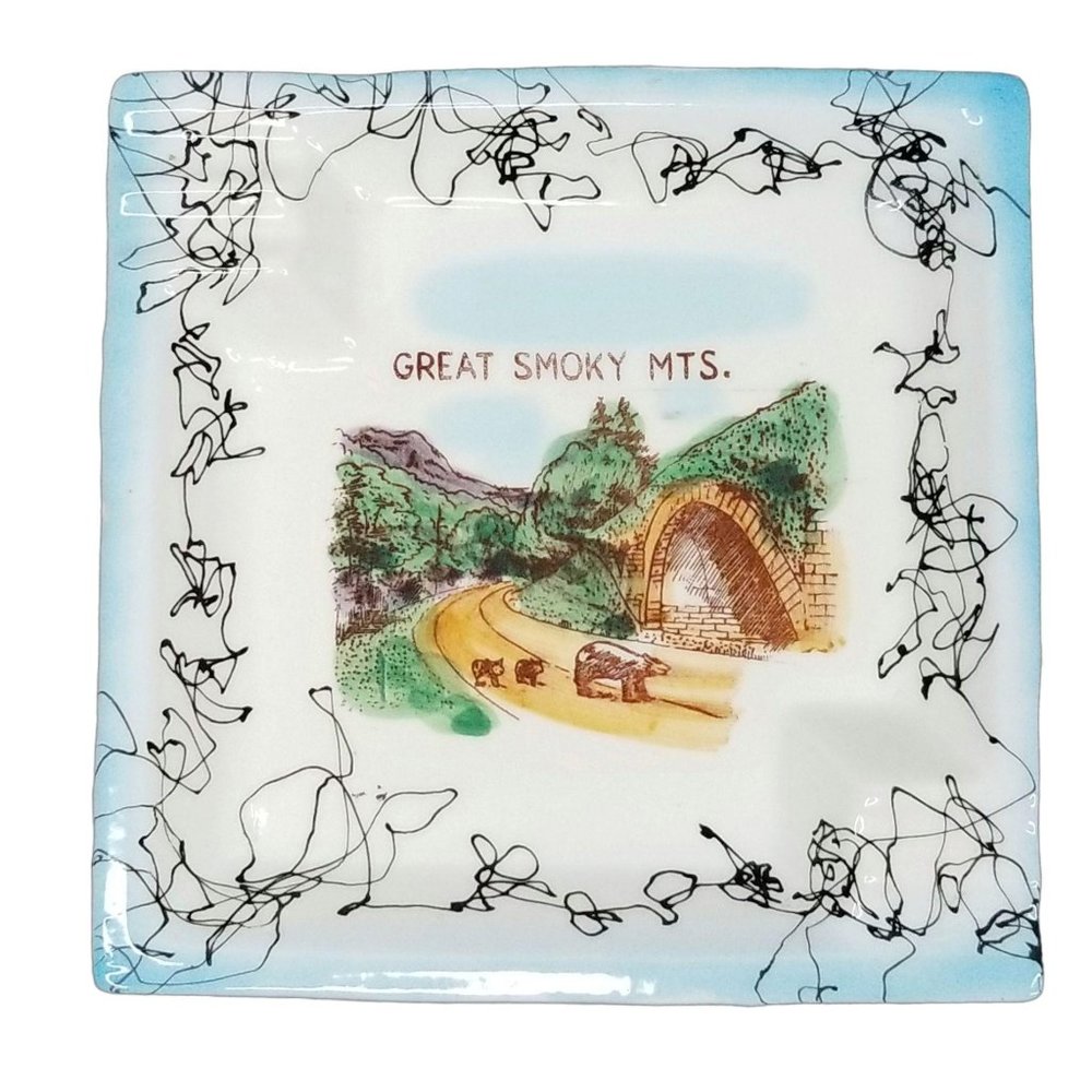 Vintage Great Smoky Mts. 4 Slot Ashtray Ceramic